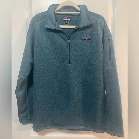 Patagonia Sweaters - Patagonia 1/4 Zip Teal Blue Fleece Lined Sweater w Arm Zipper Sz XL